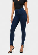 WRUP Denim Sculpted Zip - High Waisted - 7/8 Length - Dark Blue + Blue Stitching