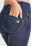 WR.UP® SNUG Jeans - 2 Button High Waisted - Bootcut - Dark Blue + Blue Stitching 10