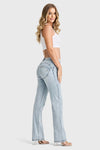 WR.UP® SNUG Jeans - 2 Button High Waisted - Bootcut - Light Blue + Yellow Stitching 9