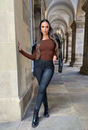 WRUP Denim Limited Edition - High Waisted - Full Length - Coated Black + Black Stitching