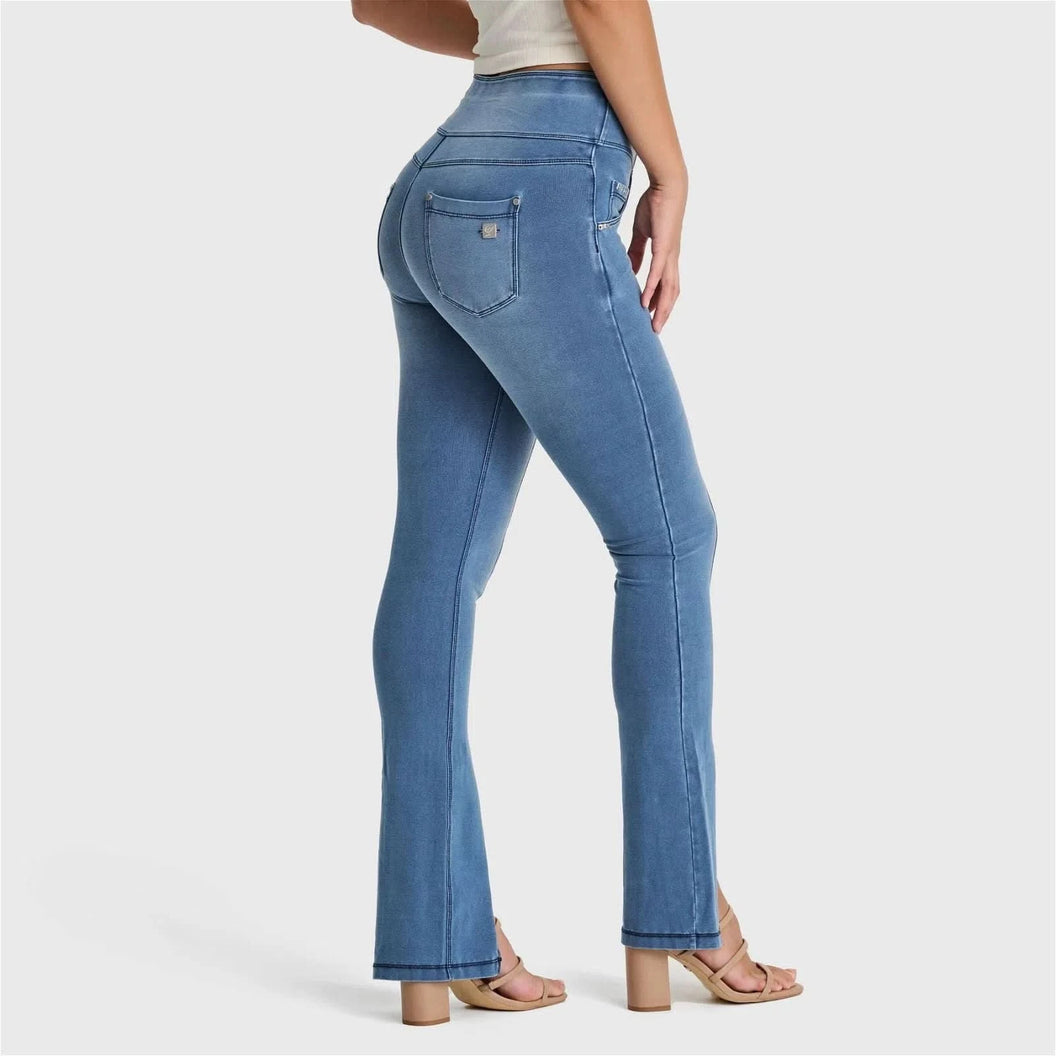 N.O.W® Denim - High Waisted - 7/8 Flare - Light Blue + Blue Stitching