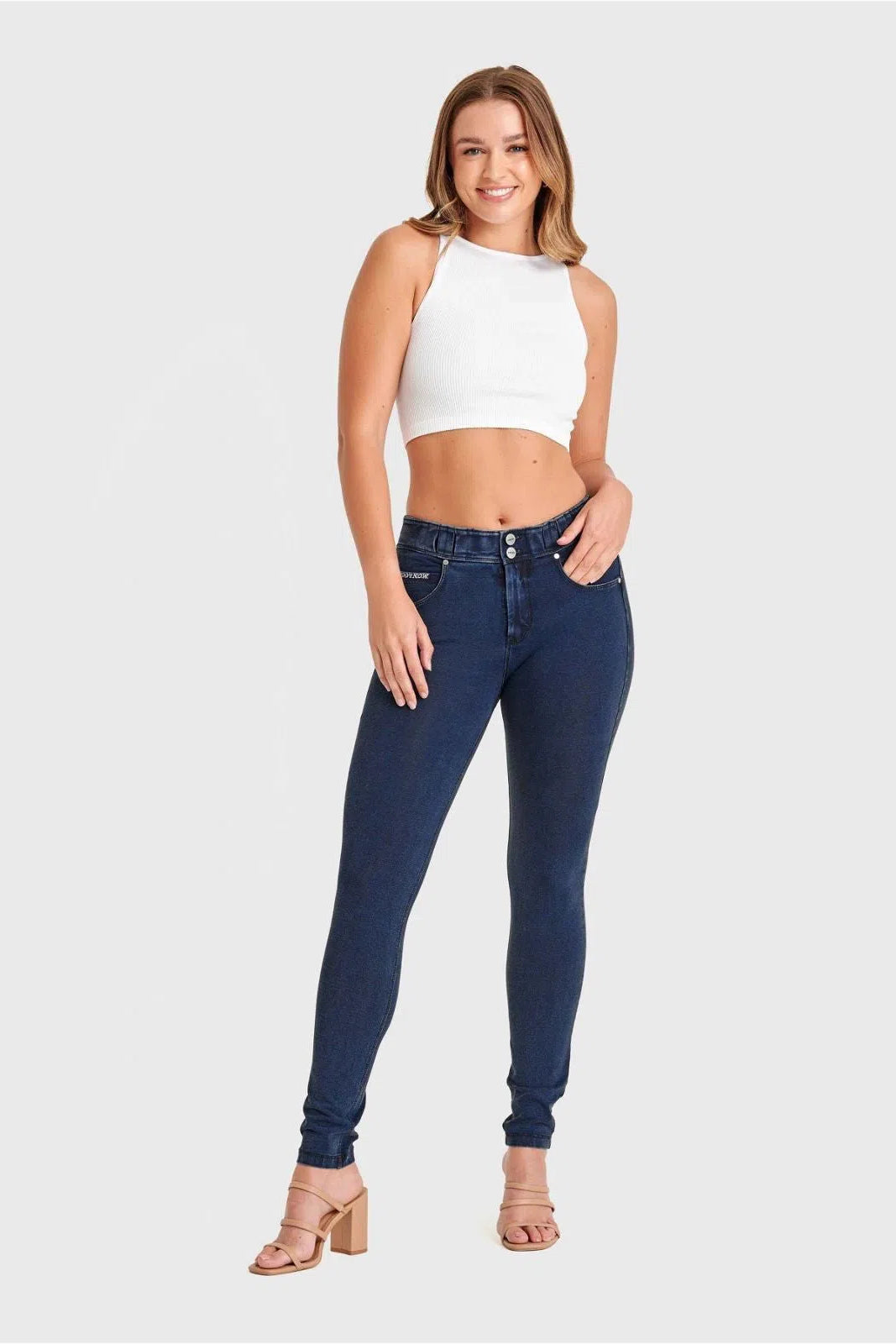 N.O.W® Denim - High Waisted - 7/8 Length - Dark Blue + Blue Stitching 3