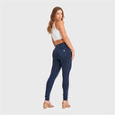 N.O.W® Denim - High Waisted - 7/8 Length - Dark Blue + Blue Stitching