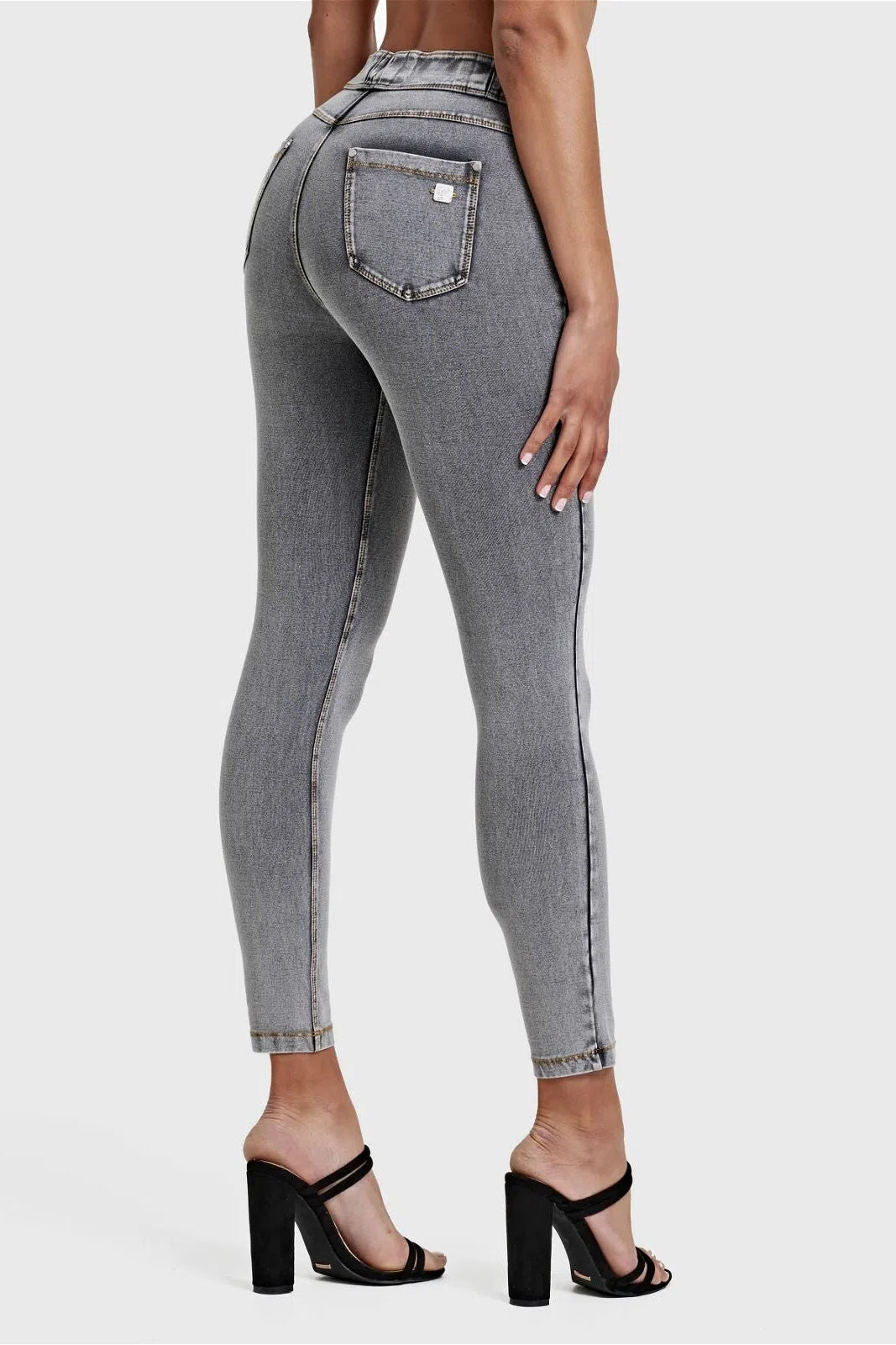 N.O.W® Denim - High Waisted - 7/8 Length - Grey + Yellow Stitching 2