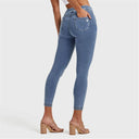 N.O.W® Denim - High Waisted - 7/8 Length - Light Blue + Yellow Stitching