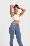 N.O.W® Denim - High Waisted - 7/8 Length - Light Blue + Yellow Stitching