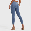 N.O.W® Denim - High Waisted - 7/8 Length - Light Blue + Yellow Stitching