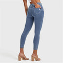 N.O.W® Denim - High Waisted - 7/8 Length - Light Blue + Yellow Stitching