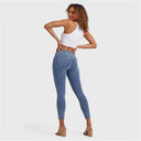 N.O.W® Denim - High Waisted - 7/8 Length - Light Blue + Yellow Stitching