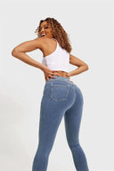 N.O.W® Denim - High Waisted - 7/8 Length - Light Blue + Yellow Stitching