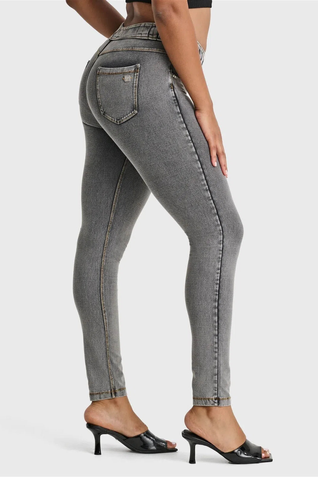 N.O.W® Denim - High Waisted - Full Length - Grey + Yellow Stitching 2