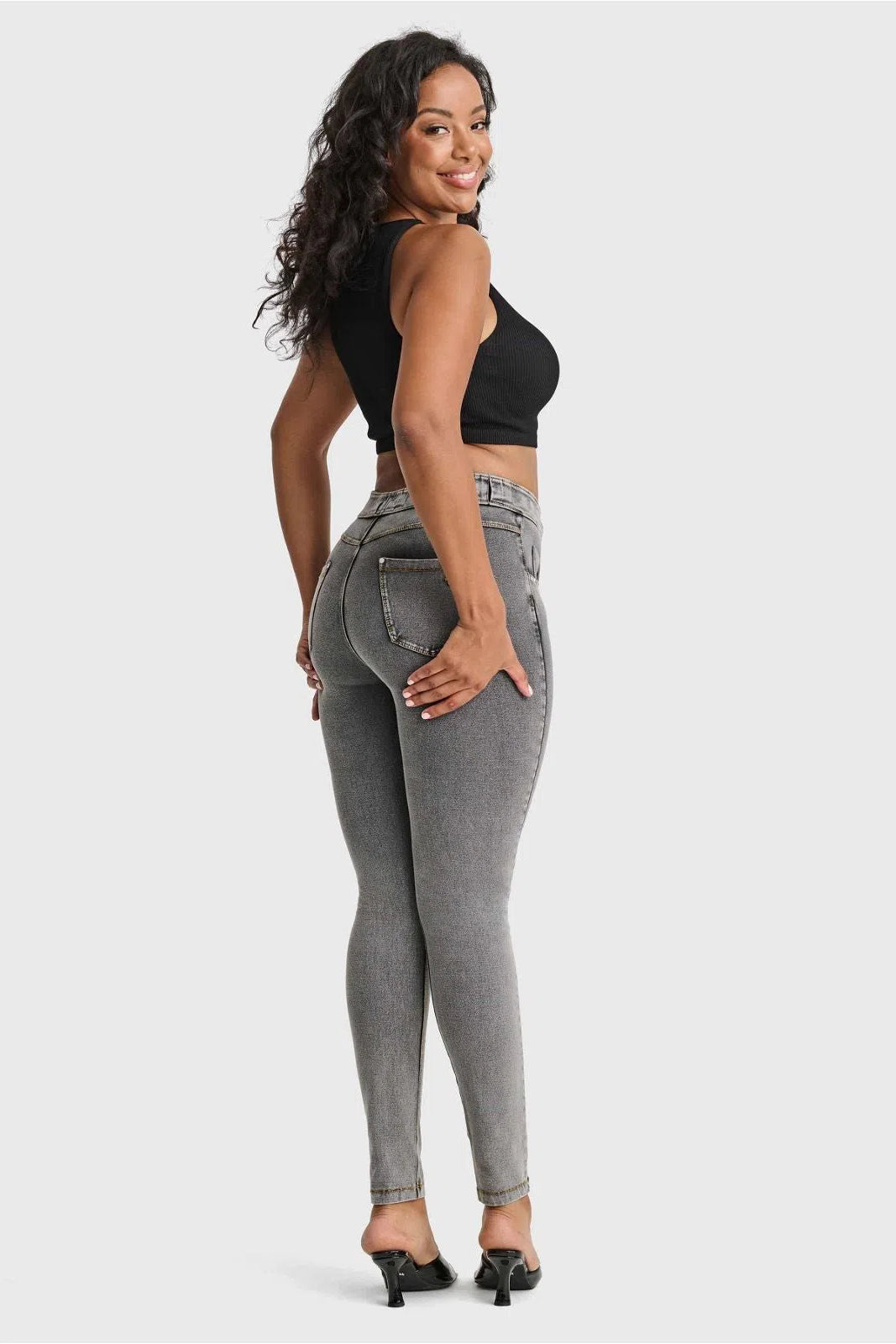 N.O.W® Denim - High Waisted - Full Length - Grey + Yellow Stitching 3