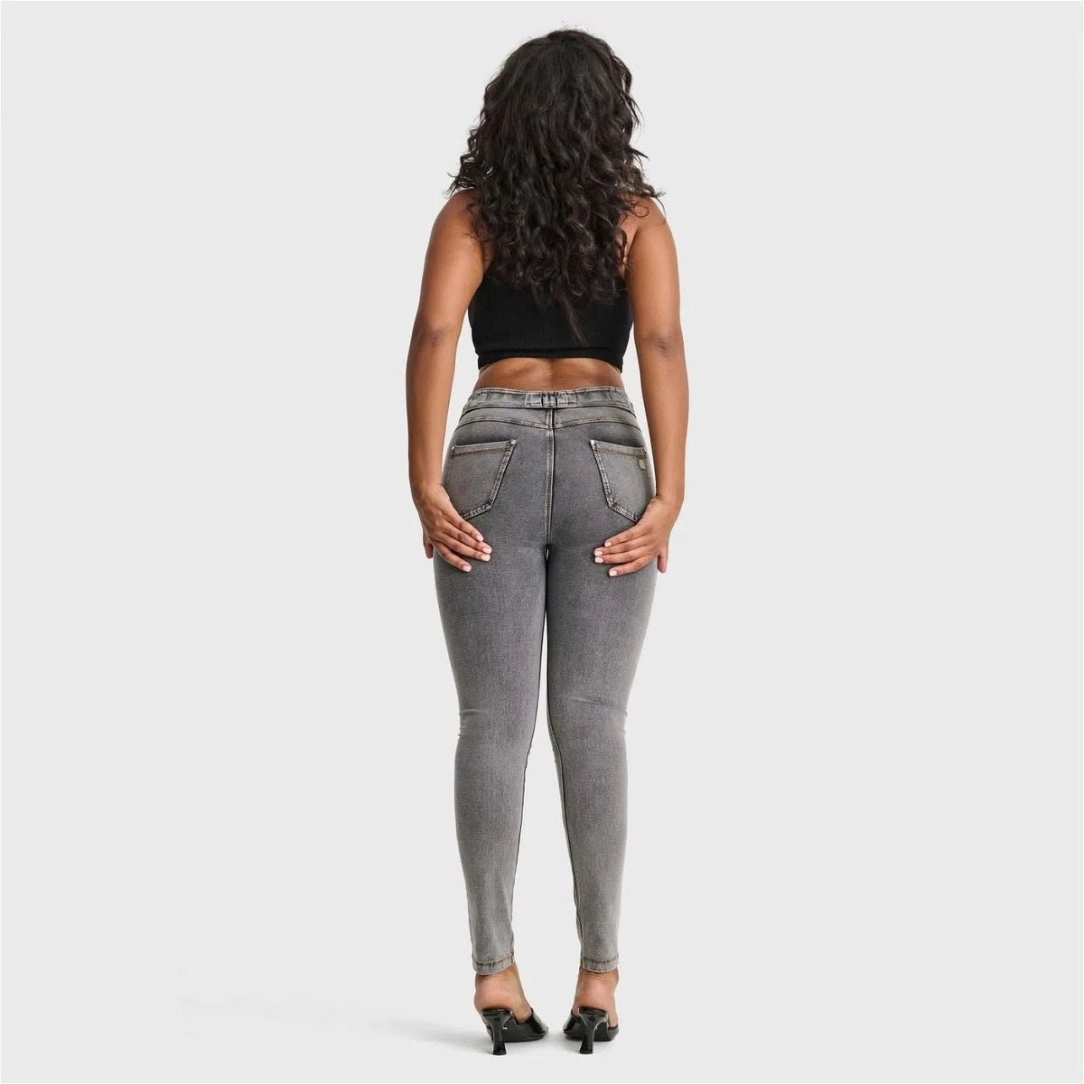 N.O.W® Denim - High Waisted - Full Length - Grey + Yellow Stitching