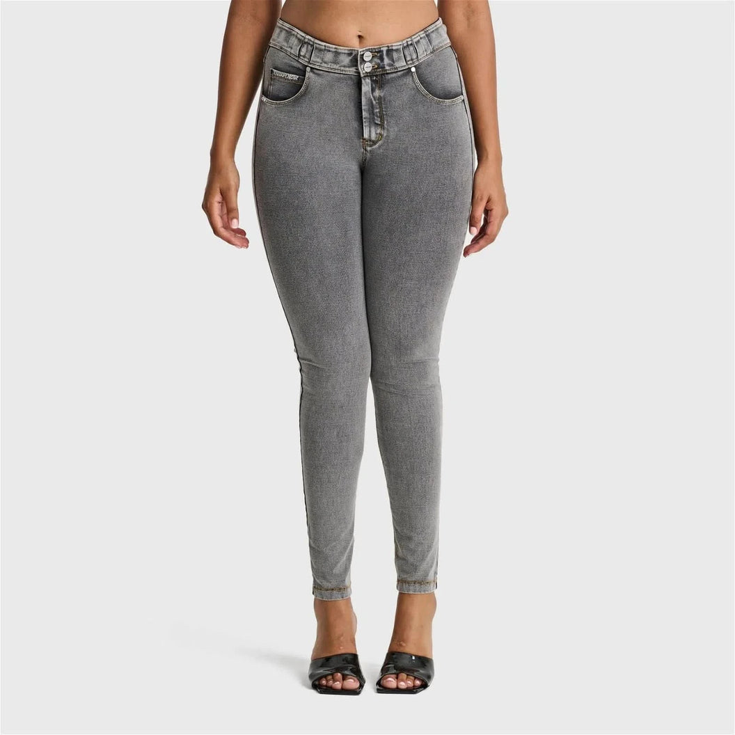 N.O.W® Denim - High Waisted - Full Length - Grey + Yellow Stitching