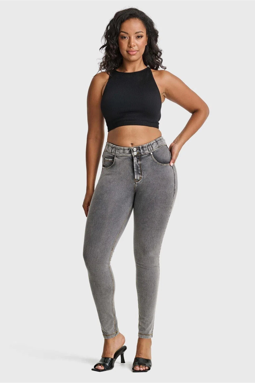 N.O.W® Denim - High Waisted - Full Length - Grey + Yellow Stitching 1