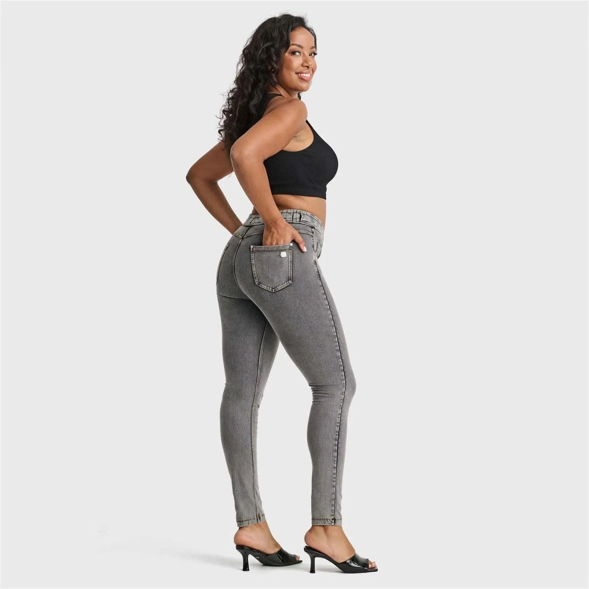 N.O.W® Denim - High Waisted - Full Length - Grey + Yellow Stitching