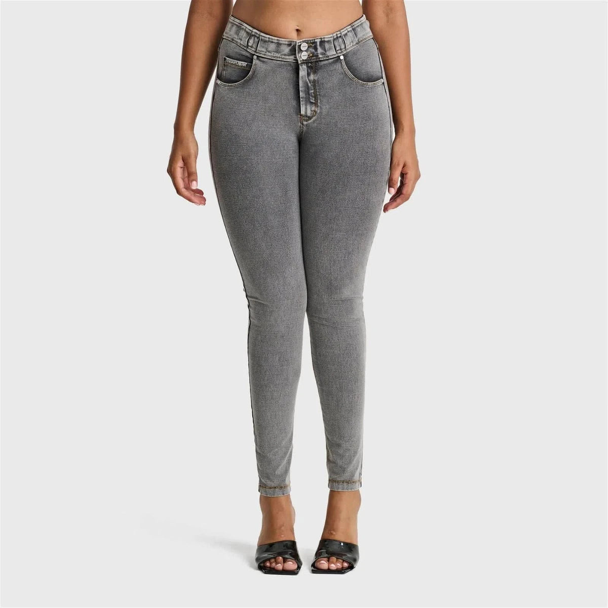 N.O.W® Denim - High Waisted - Full Length - Grey + Yellow Stitching