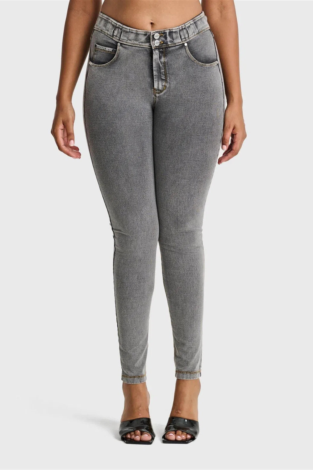 N.O.W® Denim - High Waisted - Full Length - Grey + Yellow Stitching 2
