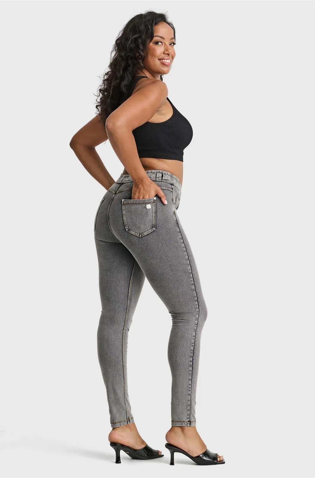 N.O.W® Denim - High Waisted - Full Length - Grey + Yellow Stitching