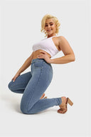 N.O.W® Denim - High Waisted - Full Length - Light Blue + Yellow Stitching