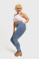 N.O.W® Denim - High Waisted - Full Length - Light Blue + Yellow Stitching