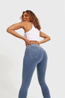 N.O.W® Denim - High Waisted - Full Length - Light Blue + Yellow Stitching