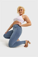 N.O.W® Denim - High Waisted - Full Length - Light Blue + Yellow Stitching