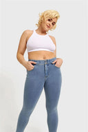 N.O.W® Denim - High Waisted - Full Length - Light Blue + Yellow Stitching