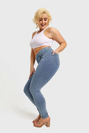 N.O.W® Denim - High Waisted - Full Length - Light Blue + Yellow Stitching