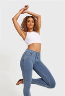 N.O.W® Denim - High Waisted - Full Length - Light Blue + Yellow Stitching