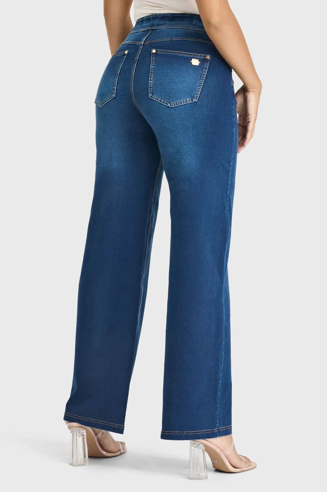 N.O.W® Denim Limited Edition - High Waisted - Wide Leg - Dark Blue + Yellow Stitching 2