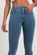 N.O.W® Denim - High Waisted - Full Length - Light Blue + Yellow Stitching
