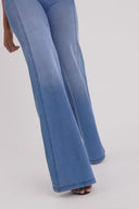 WRUP Denim - 3 Button High Waisted - Palazzo Flare - Light Blue + Blue Stitching