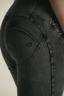 WRUP Denim Criss Cross Detail - High Waisted - 7/8 Length - Dark Grey Denim + Black Stitching