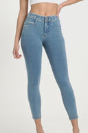 N.O.W® Denim - High Waisted - 7/8 Length - Light Blue + Yellow Stitching