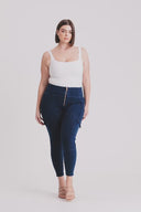 WRUP Cargo Denim - High Waisted - 7/8 Length - Dark Blue + Blue Stitching