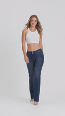 WRUP SNUG Jeans - 2 Button High Waisted - Bootcut - Dark Blue + Blue Stitching