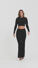 WRUP Velvet Faux Leather - High Waisted - Super Flare - Black