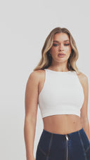 WRUP Denim with Feature Seam - High Waisted - Bell Bottom Flare - Dark Blue + Beige Stitching