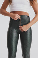 WRUP Python Faux Leather Limited Edition - High Waisted - Full Length - Forest Mist