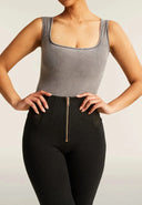 Scoop Neck Bodysuit - Grey Denim