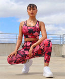 Sports Bra Allover Flower Print - Bordeaux