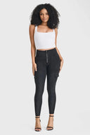 WRUP Cargo Denim - High Waisted - 7/8 Length - Black + Black Stitching