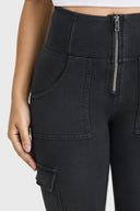 WRUP Cargo Denim - High Waisted - 7/8 Length - Black + Black Stitching