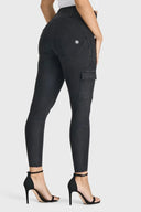 WRUP Cargo Denim - High Waisted - 7/8 Length - Black + Black Stitching
