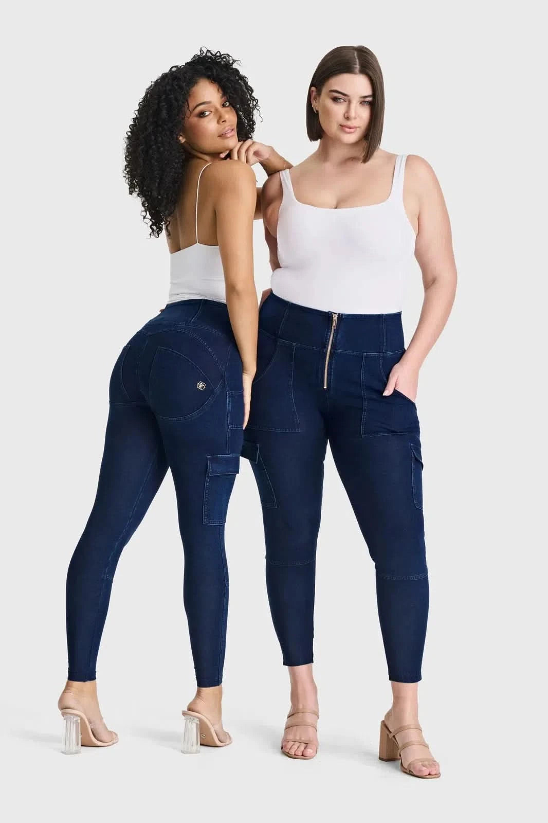 WRUP Cargo Denim - High Waisted - Petite Length - Dark Blue + Blue Stitching