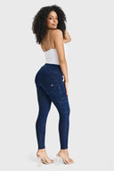 WRUP Cargo Denim - High Waisted - 7/8 Length - Dark Blue + Blue Stitching