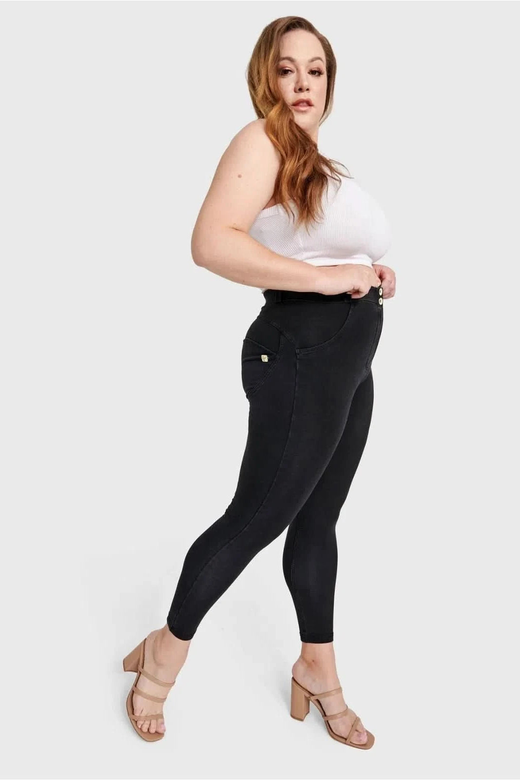 WRUP Curvy Denim - High Waisted - 7/8 Length - Black + Black Stitching 3