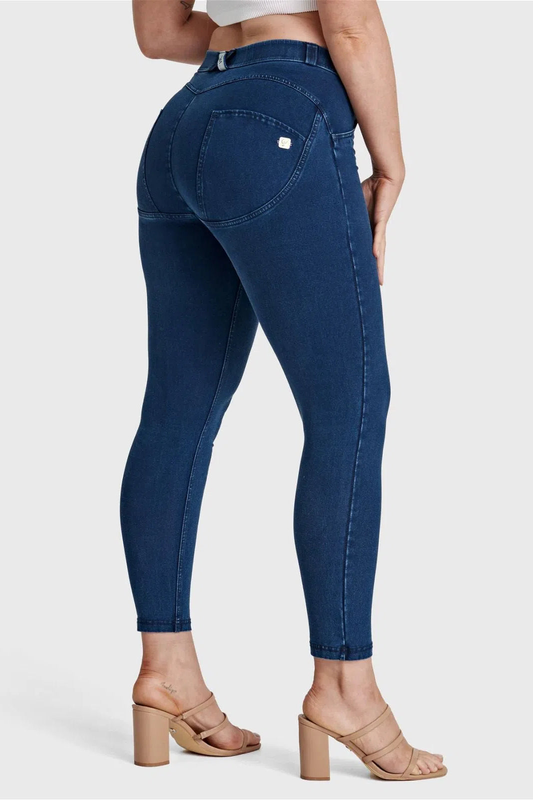 WRUP Curvy Denim - High Waisted - 7/8 Length - Blue + Blue Stitching 1