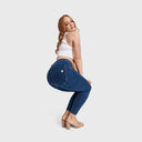WRUP Curvy Denim - High Waisted - 7/8 Length - Dark Blue + Yellow Stitching